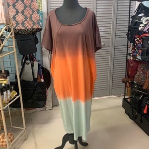 Umgee Brown, Orange, and Mint Midi Dress